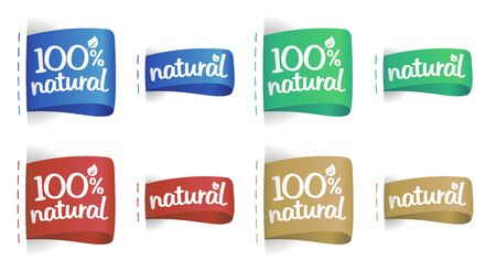 100% natural labels multicolored set for natural productsのイラスト素材