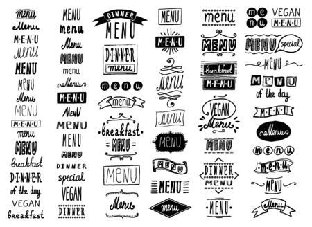 Menu headlines, handwriting lettering graphic setのイラスト素材