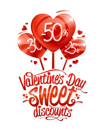 Valentine's day sweet discounts sale poster design with heart shaped candiesのイラスト素材