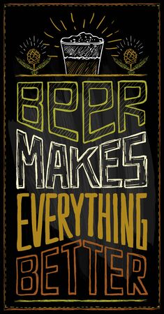 Beer makes everything better chalkboard vector quote cardのイラスト素材