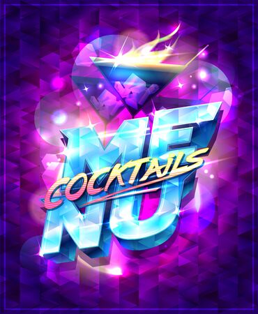 Cocktails menu shiny poster design with disco lights backdrop and burning cocktailのイラスト素材