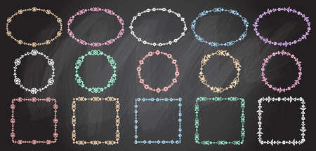 Boho style graphic line chalk frames set, hand drawn geometric vector illustrationのイラスト素材
