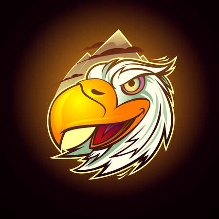 White eagle head symbol with moutains, vector infographic pictogram, tee printのイラスト素材