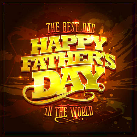 Happy father's day card, vector banner with golden letteringのイラスト素材