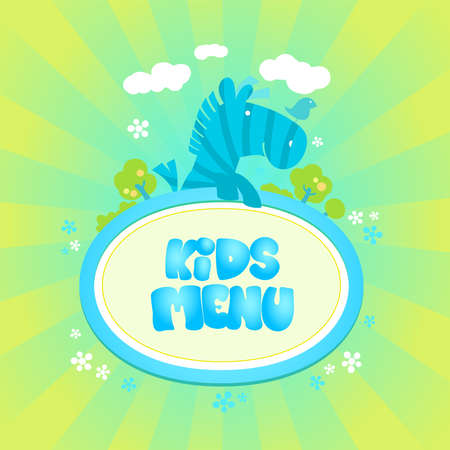 Kids menu mockup with funny cartoon horse and bird, rasterized versionの写真素材