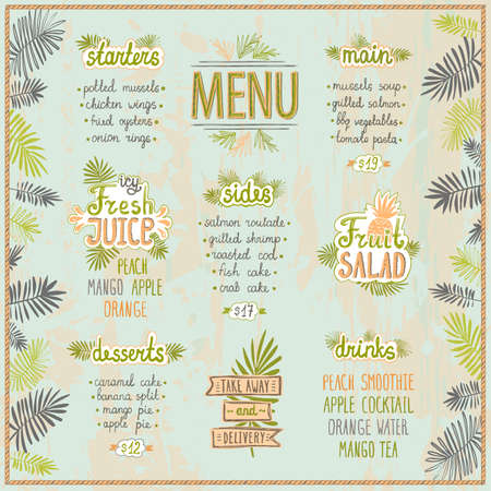 Tropic style menu template with palm leavesのイラスト素材