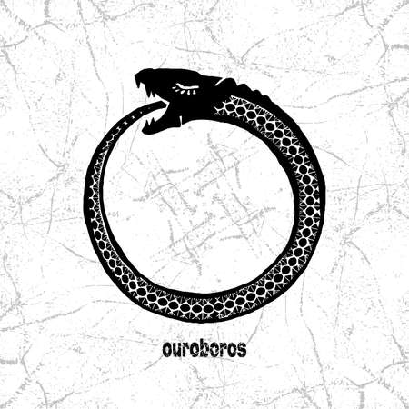 Ouroboros mockup, snake eating its own tail, eternity esoteric symbol, vector signのイラスト素材