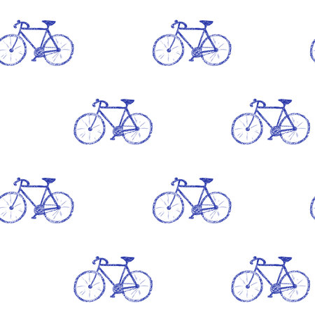 Doodle style vector seamless pattern with bicyclesのイラスト素材