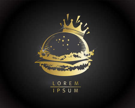 Best burgers, big royal hamburger with crown golden symbol or logo templateのイラスト素材