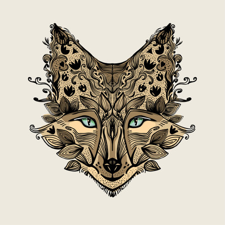 Art graphic fox portrait, nature motives vector illustration, tattoo style artのイラスト素材
