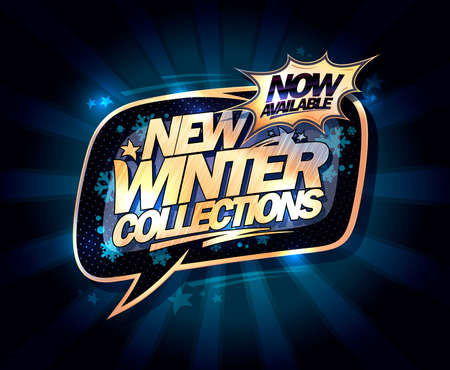 New winter collections vector poster template with golden lettering and speech bubbleのイラスト素材