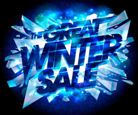 Great winter sale web banner vector design with exploded pieces of ice on a backdropのイラスト素材