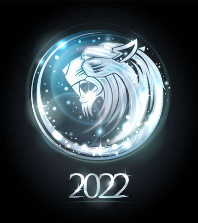 Silver tiger profile portrait on vector poster 2022 new yearのイラスト素材