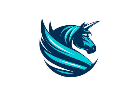 Unicorn head profile logo concept, unicorn with wings vector symbol templateのイラスト素材