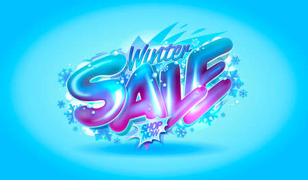 Winter sale banner or poster vector mockup with snowflakes and 3D lettering, winter style. Shopping promotion template for winter season.------のイラスト素材