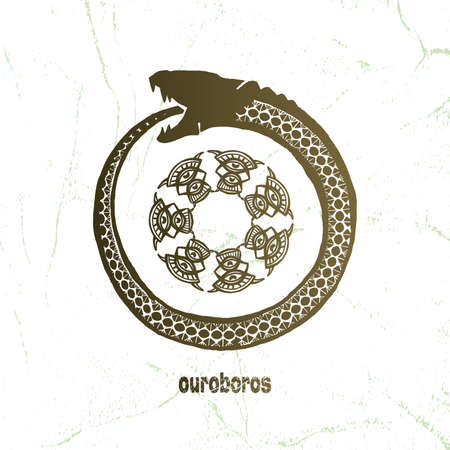 Ouroboros vector logotype or emblem, snake eating its own tail, eternity esoteric symbol vector templateのイラスト素材