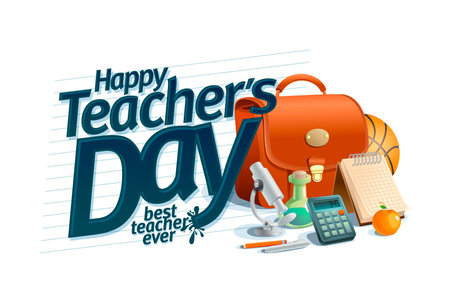 Happy teacher's day card design, best teacher ever vector poster conceptのイラスト素材