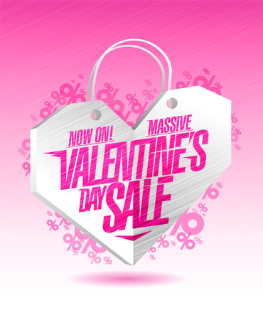 Massive Valentine's day sale poster or banner vector concept with white origami heartのイラスト素材
