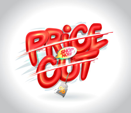 Price cut vector sale banner template with shiny cutted 3D letteringのイラスト素材