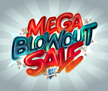 Mega blowout sale vector flyer mockup with glossy 3D lettersのイラスト素材