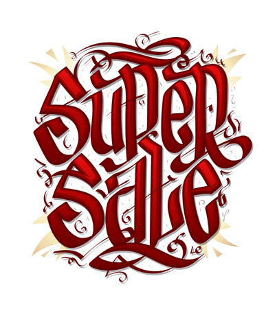Super sale web banner with hand drawn gothic style calligraphy letteringのイラスト素材