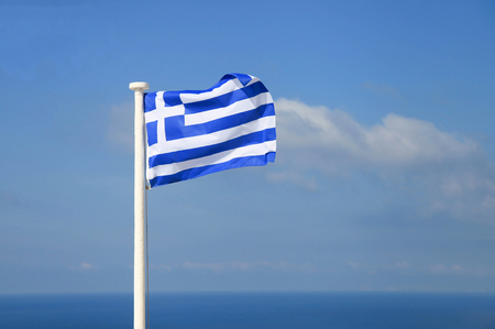 National flag of Greece. Blue sky. Horizontal shotの写真素材
