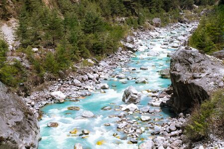Beautiful mountain river in Himalayas. Nepalの写真素材