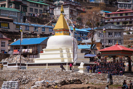 Nepal, Namche Bazaar - April 24, 2019. On the way to Namche Bazaarのeditorial素材