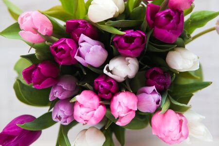 Beautiful bouquet of colorful tulipsの写真素材