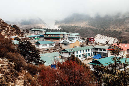 Amazing morning view of Namche Bazaar, Nepalの写真素材