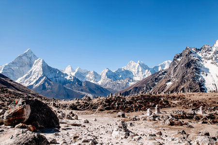 Small village among beautiful mountains in Himalaya. Nepalの写真素材
