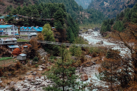 Small village among beautiful mountains in Himalaya. Nepalの写真素材