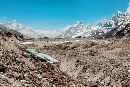 Epic Khumbu Glacier on the way to Everest Base Camp in Himalaya mountains. EBS Trekking Route.の写真素材