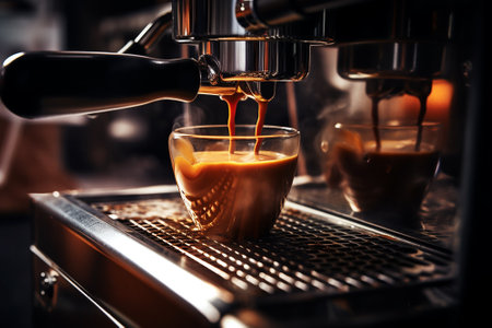 Coffee machine making espresso. Generative AI.の素材