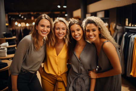 Smiling happy women in the shop. Generative AI.の素材