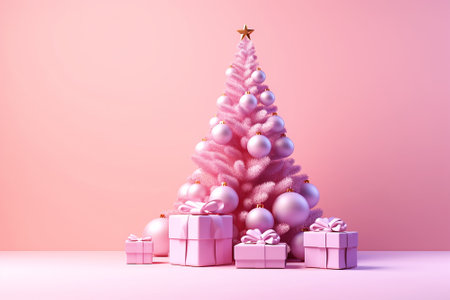 Pink Pastel Christmas tree and gifts.の素材