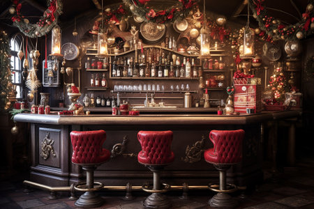 Cozy retro bar decorated for Christmas.の素材
