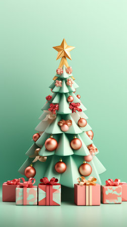 Pastel Christmas tree, gifts and christmas balls.の素材