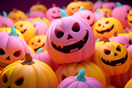 Group of Halloween pumpkins on 3D background.の素材