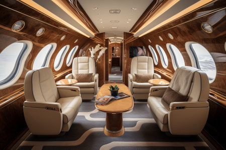 Interior of private luxury aircraft inside.の素材