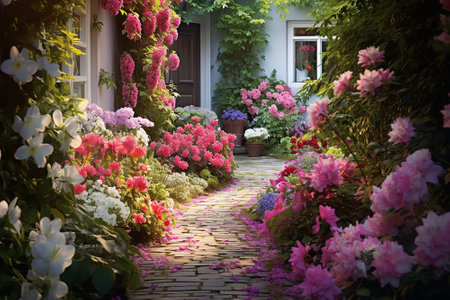 Beautiful green garden with flowers.の素材