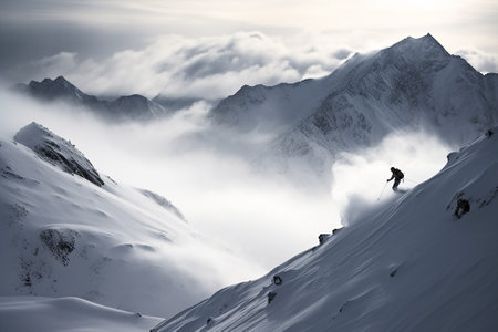 Skier skiing in high mountains.の素材