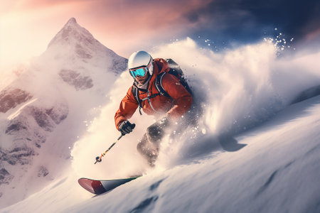 Skier skiing in high mountains.の素材