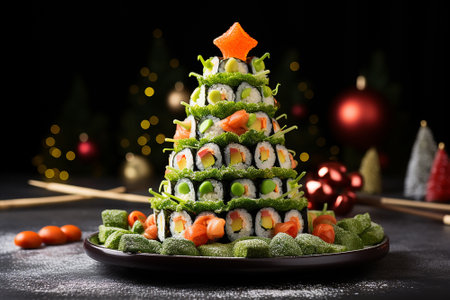 Bright christmas tree from sushi.の素材