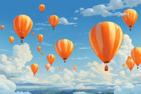 Orange balloons in the blue sky.の素材