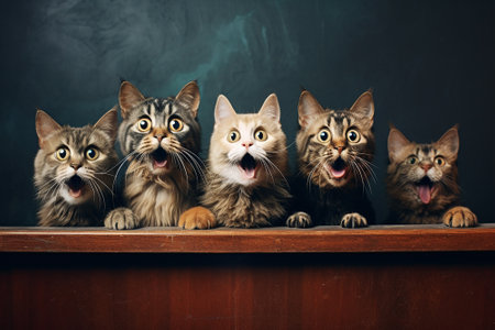 Funny cats with open mouth and big eyesの素材