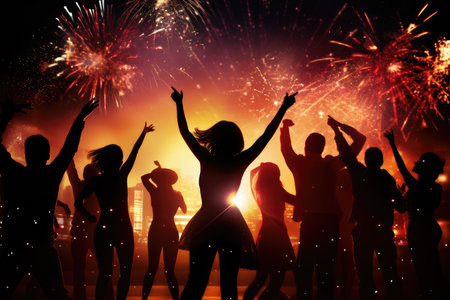 Happy smiling people have fun at a New Year's Eve party.の素材
