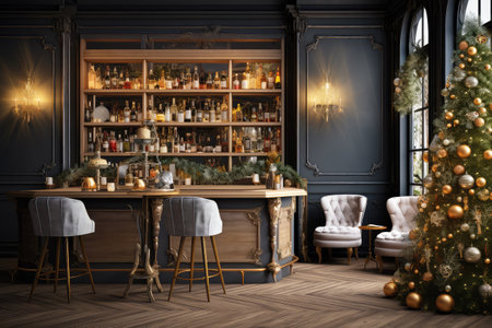 Cozy retro bar decorated for Christmas.の素材