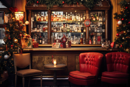 Cozy retro bar decorated for Christmas.の素材