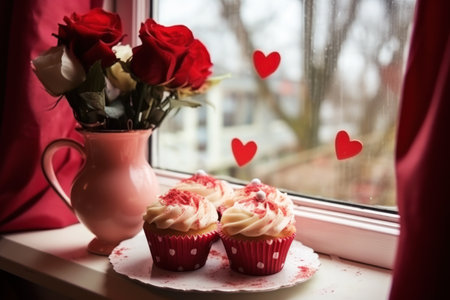 Handmade Valentine's day cupcakes on the table.の素材